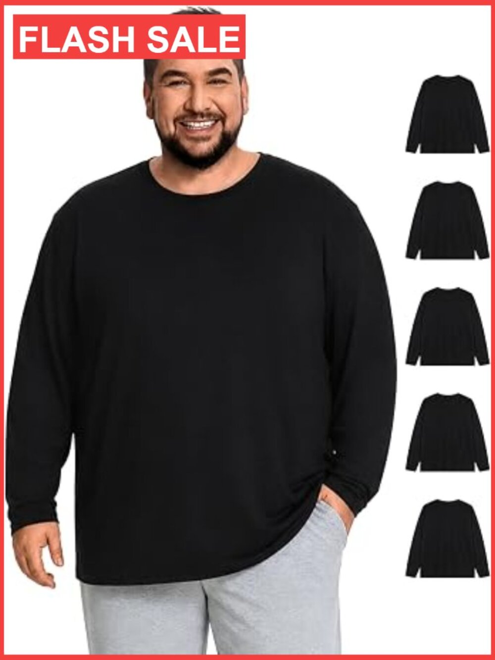 Men's Big & Tall Long Sleeve Tees 5 Pack Athletic Workout Shirts Stretchy